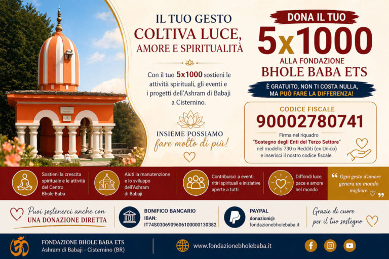 Locandina 5×1000 Fondazione Bhole Baba ETS – sostieni l'Ashram Bhole Baba