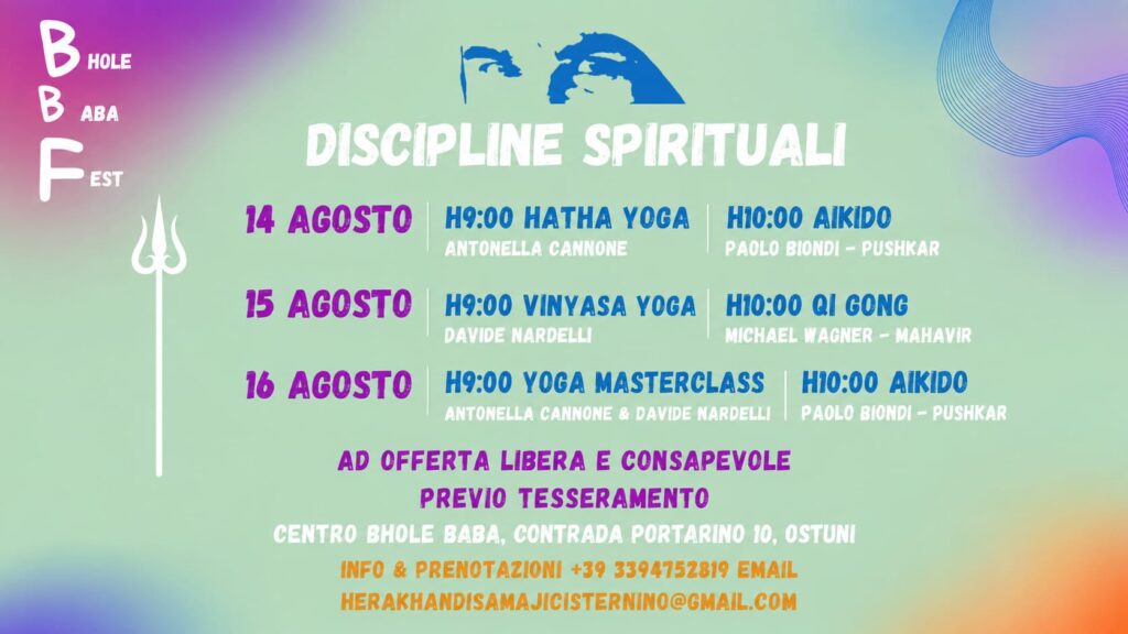 Baba Bhakti Fest 2026 – programma delle discipline spirituali con Yoga, Aikido e Qigong